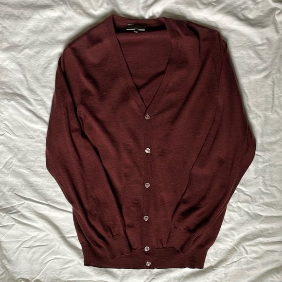 100% Wool Cardigan Maroon Unisex S/M - Picture 1 of 5